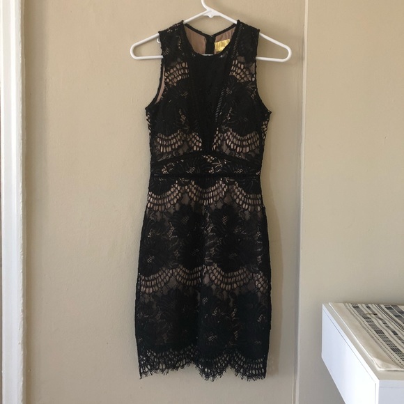 fitted black lace dress